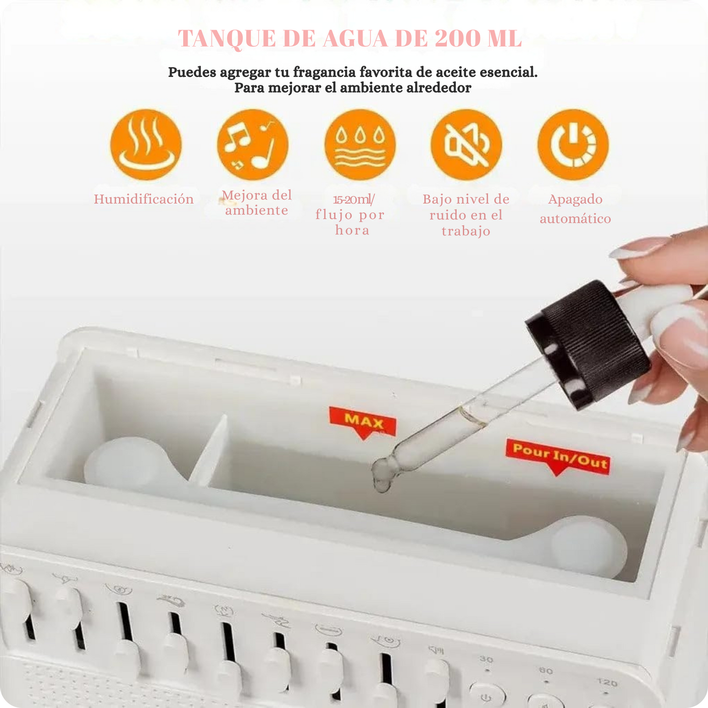 Humidificador de Aroma con Ruido Blanco y Luz LED Nocturna
